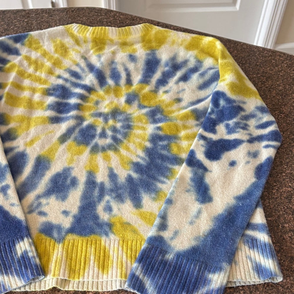 Lisa Todd Blue Yellow Tie-Dye 💯 CASHMERE Crewneck Sweater-S - Picture 10 of 10